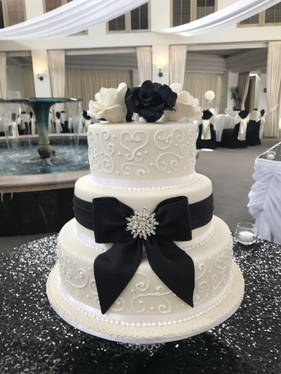 Black and white with bow cake